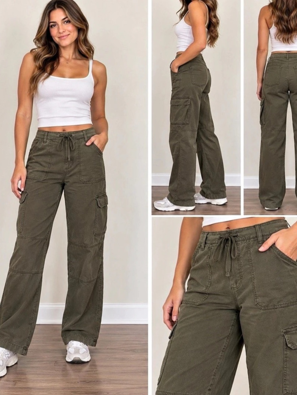 SO High Rise Cargo Wide Leg Cargo Pants in Green Large NWT